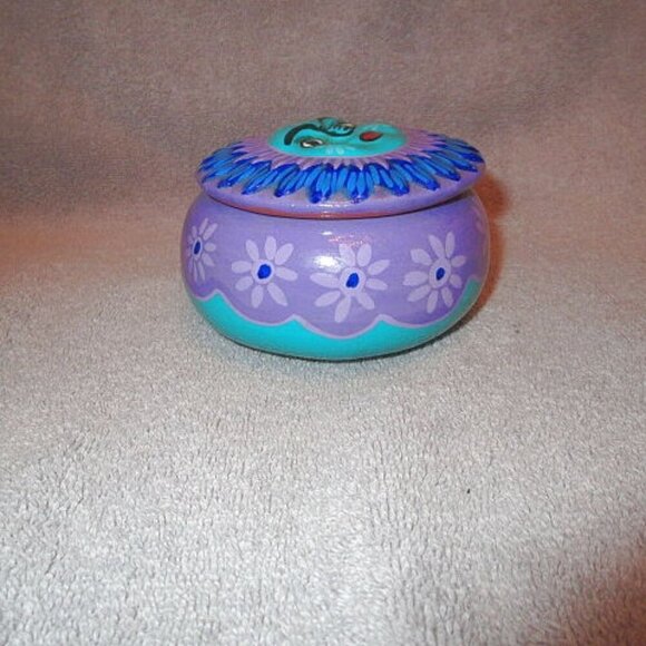 Mexican Talavera Celestial Sun Face Trinket Box Lid Cosmic Art Pottery Decor - Picture 3 of 6